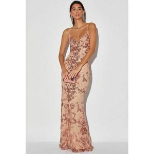 Lulu's Dress Pink Sequins Blissful Blossoms Blush Sequin Backless Maxi Small